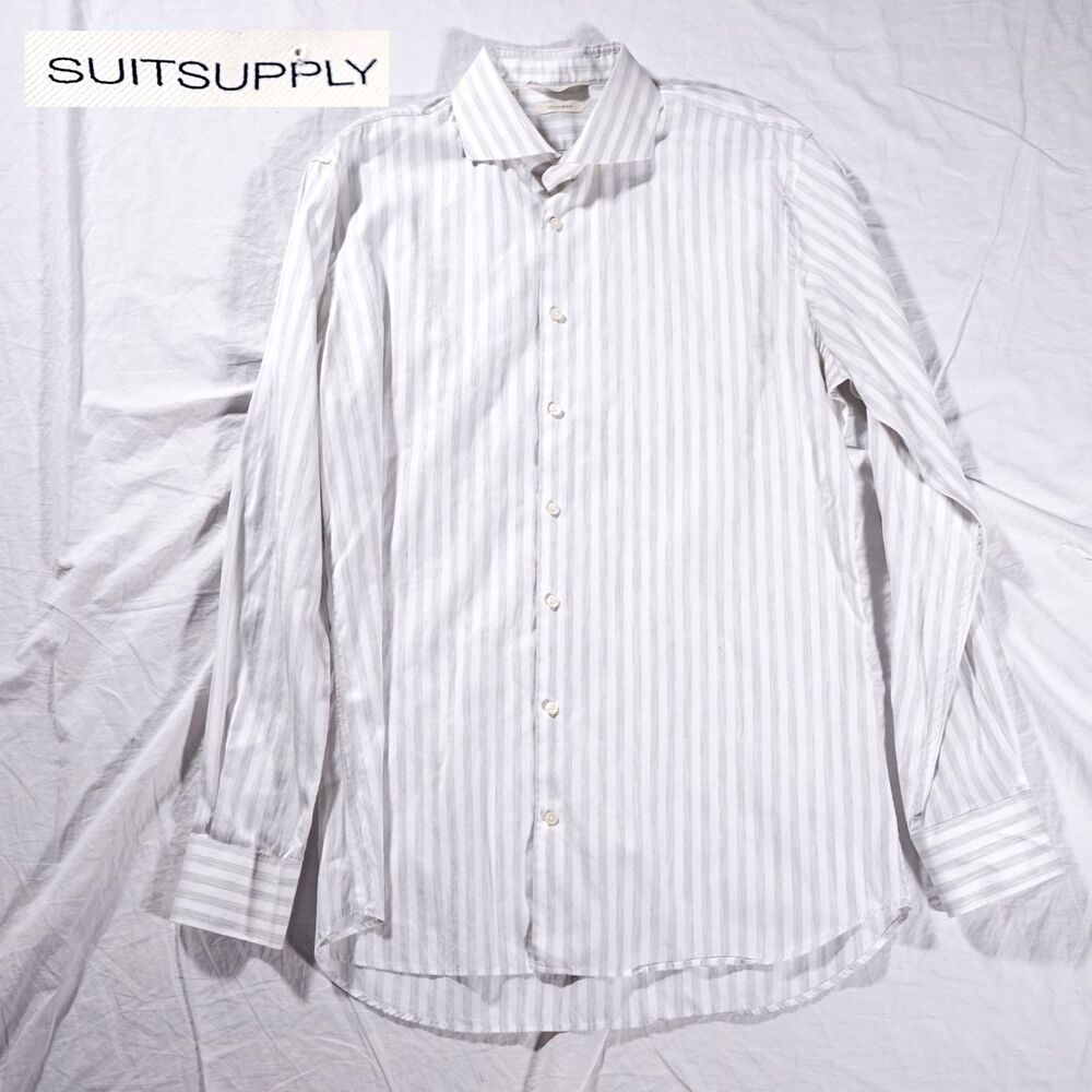 Suitsupply White and Light Gray Striped Dress Shirt